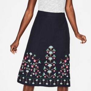 Boden Brooke Embroidered Floral Navy Skirt 2P